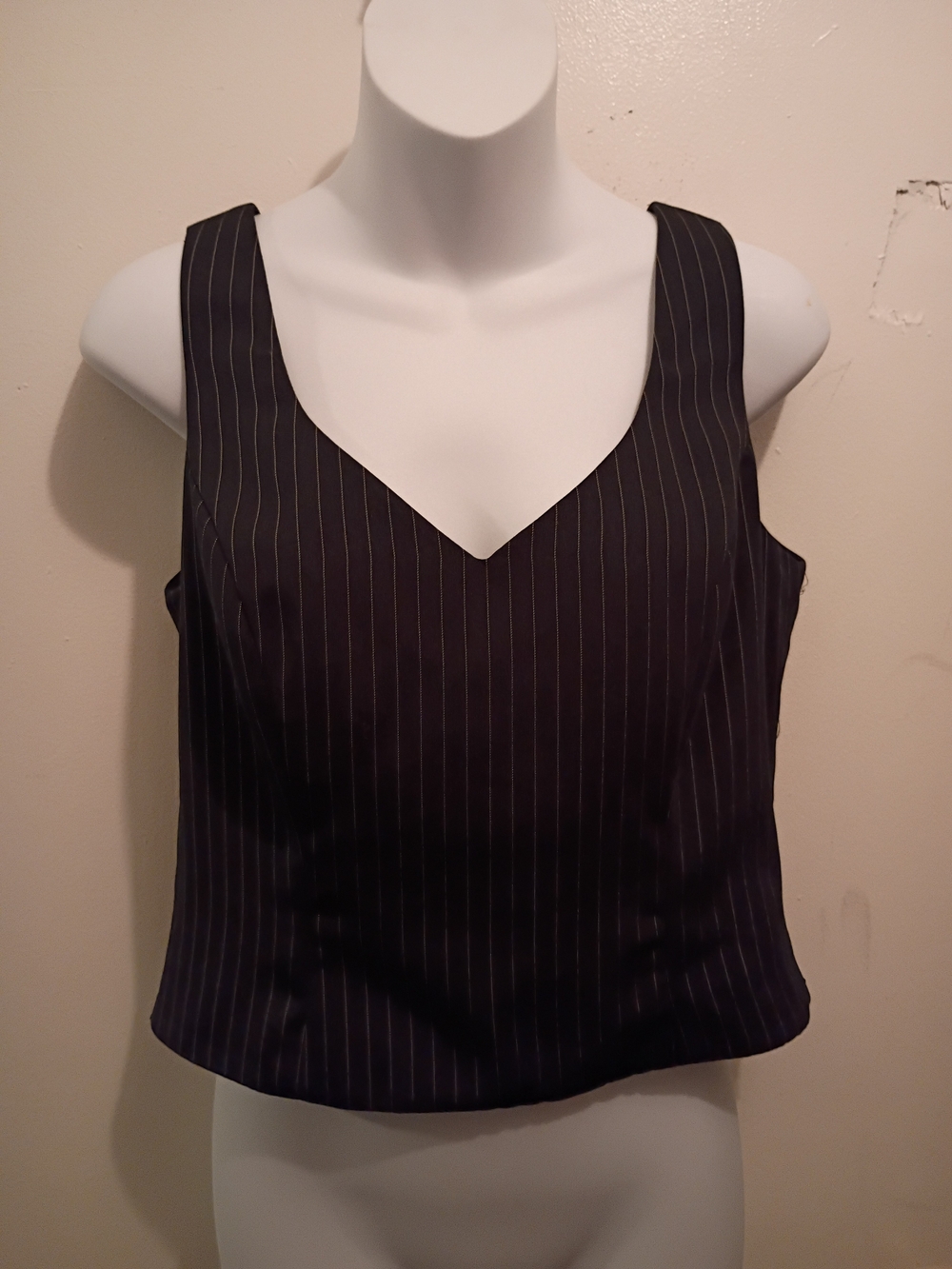 Shape FX Black Pinstripe V-Neck Tank Top